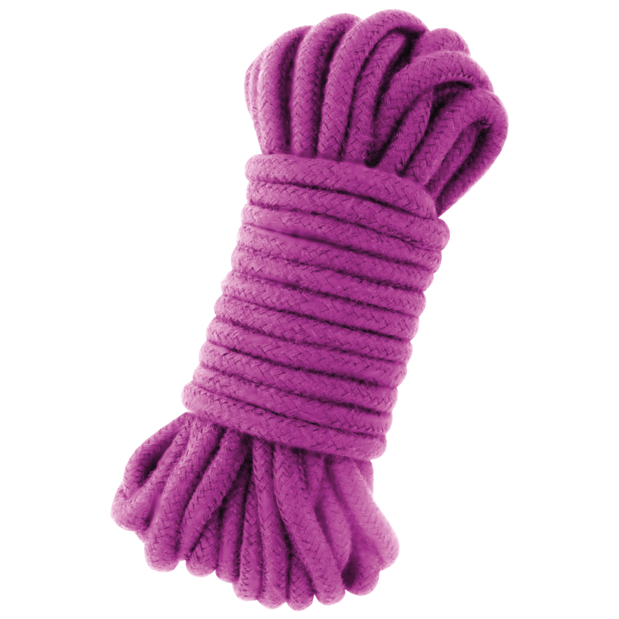 Corda Japonesa Darkness Roxo de 10 metros para bondage e shibari, detalhe da textura do algodão.