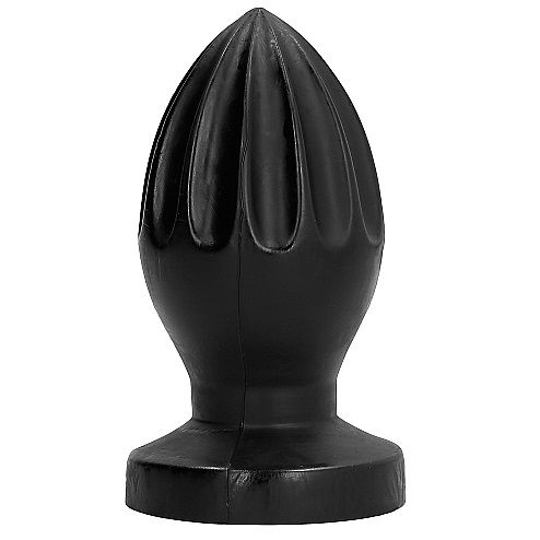 Plug anal ALL BLACK 12 CM, com sulcos profundos e textura lisa.