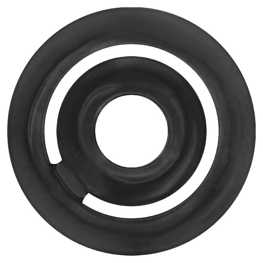 Imagem do conjunto de anéis penianos Addicted Toys Potenz C-Ring pretos, mostrando o design e o material de silicone.