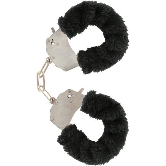 Close-up of the TOYJOY Algemas de Pulso Furry Fun Bondage Preto, showing its plush lining and chain.