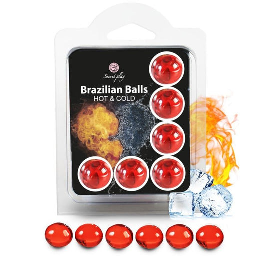 Conjunto de 6 Bolas Brasileiras SECRETPLAY com efeito quente e frio, embalagem do produto.