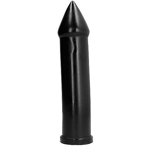 ALL BLACK Dildo Clássico 24 cm, em material suave e acabamento preto.