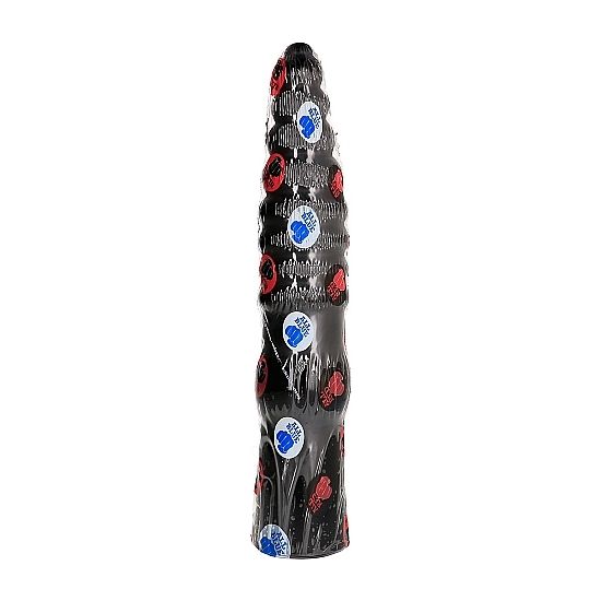 Vibrador anal ALL BLACK Canelado de 33cm para exploração profunda e prazer intenso.