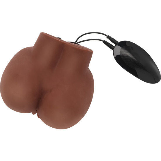 Close-up do Masturbador ACT Hot Honey Rider com Vibrador, mostrando seus orifícios e textura realista.