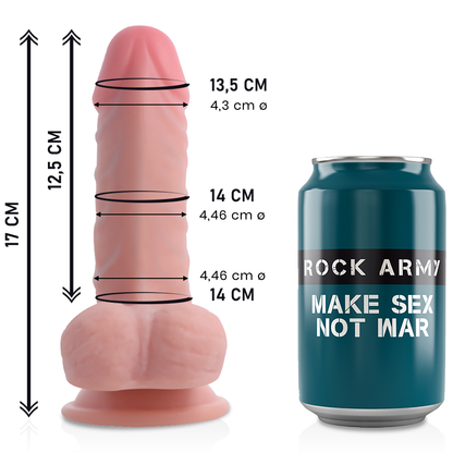 ROCKARMY Dildo Realista Dual Density Panzer de 17cm com ventosa, detalhe da textura e formato natural.