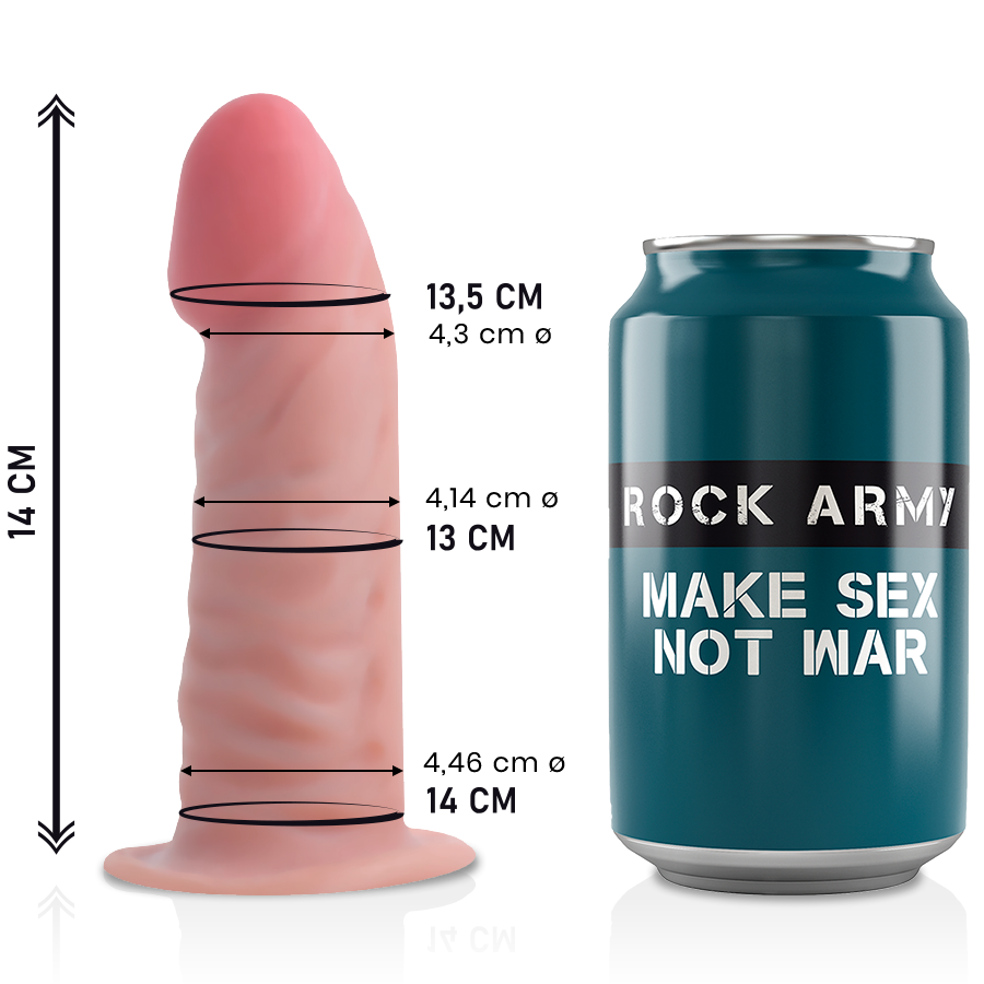 Dildo realista ROCKARMY Dual Density Tiger com base de ventosa e textura natural.