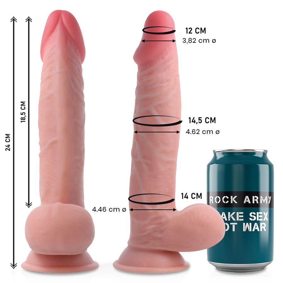 Dildo realista ROCKARMY Dual Density Sherman de 24 CM com ventosa e textura natural.