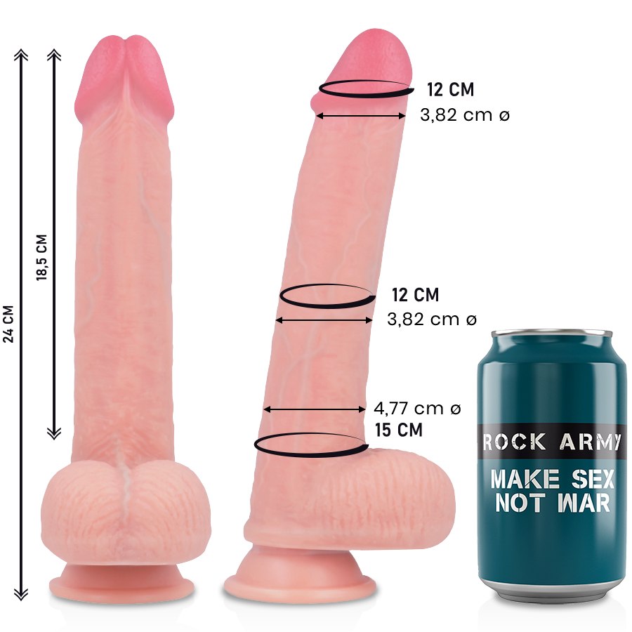 Dildo ROCKARMY Kingcobra realista em silicone líquido premium de 24cm com ventosa.