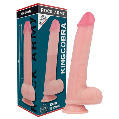 Dildo ROCKARMY Kingcobra realista em silicone líquido premium de 24cm com ventosa.