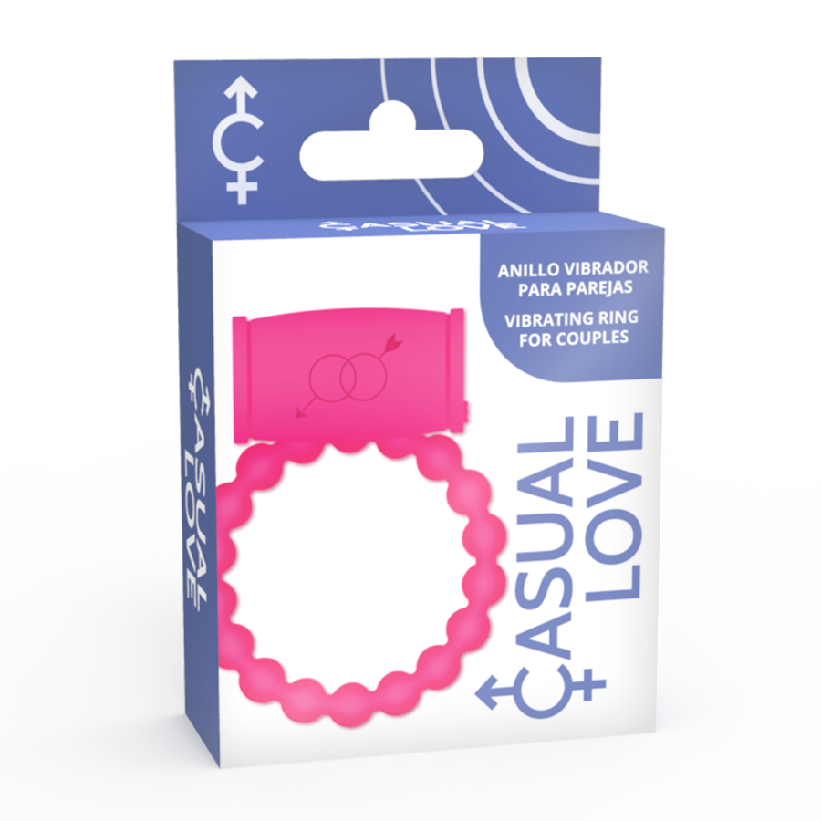 Close-up of the CASUAL LOVE Anel Vibrador Peniano e Clitoriano 25 Pink showing its flexible silicone material and vibrator for dual stimulation.
