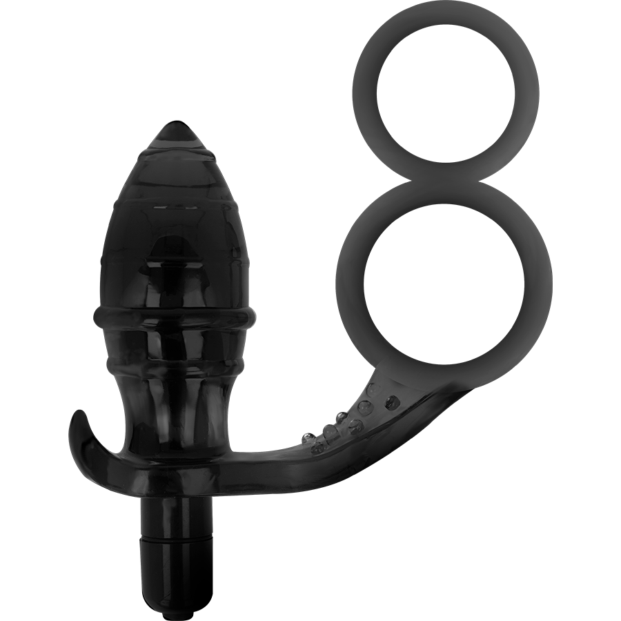 Imagem do Plug Anal Vibratório Addicted Toys com Anel Duplo Preto, destacando o design e material suave.