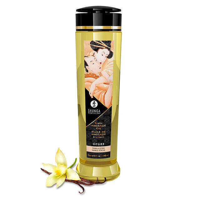 Frasco de Óleo de Massagem Erótica SHUNGA Desire 240ml com aroma Fetish Vanilla.