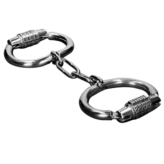 Close-up of the METAL HARD Algemas Metálicas with Fechadura Combinada, showing the sturdy stainless steel and lock mechanism.