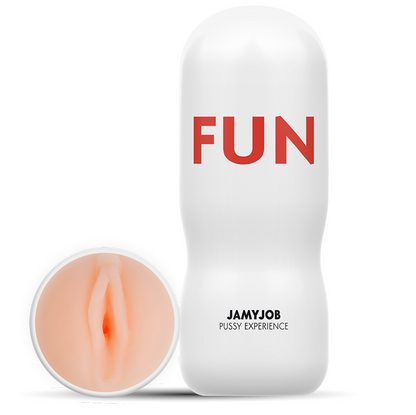 Close-up do Masturbador Masculino JAMYJOB Formato Vaginal Discreto, mostrando textura e design.