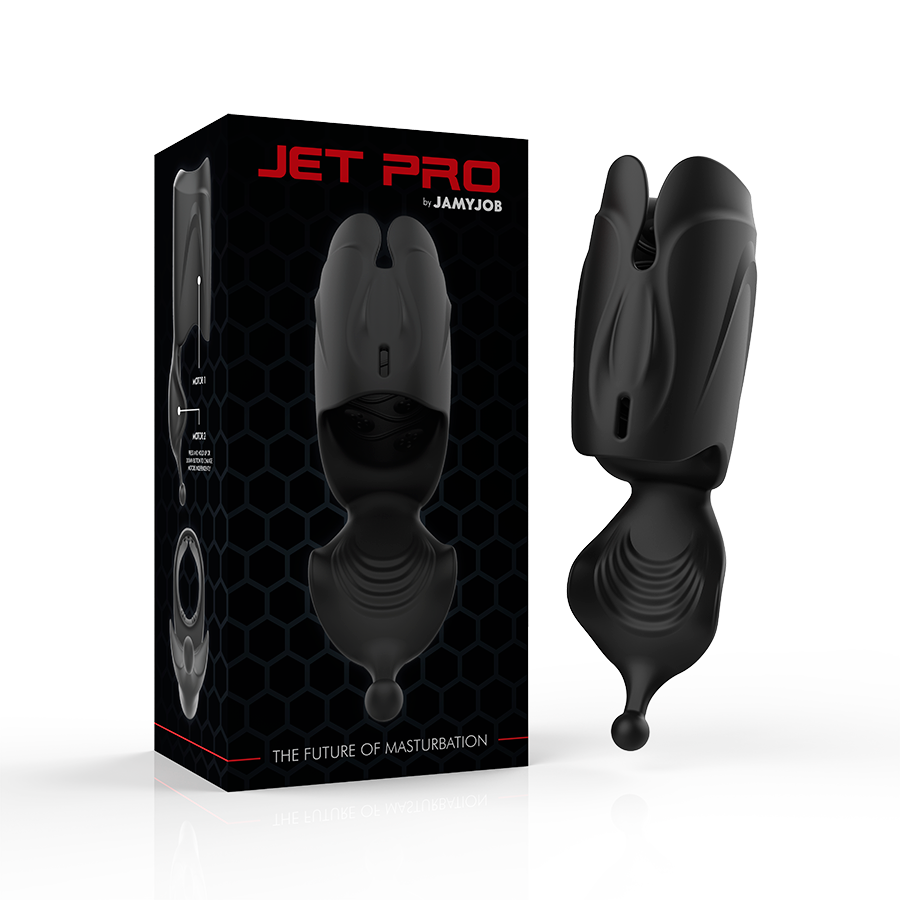 Close-up of the Jamyjob Masturbador Masculino Vibratório Recarregável showing its silicone texture and features.