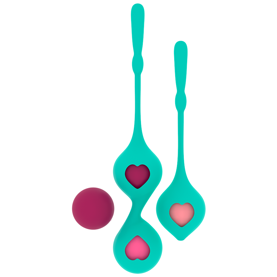 Close-up do RITHUAL Conjunto de Treinamento Pélvico Deva Aqua Green, mostrando as bolas de silicone e o design ergonómico.