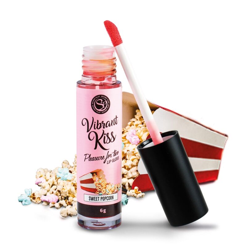 SECRETPLAY Brilho Labial Vibratório Sabor Pipoca Doce para prazer oral e beijos.