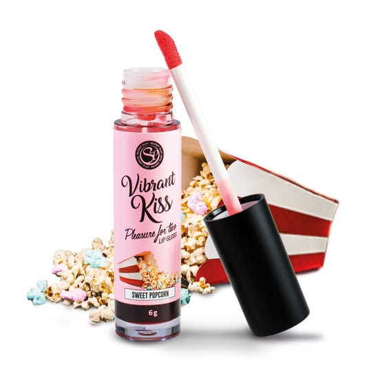SECRETPLAY Brilho Labial Vibratório Sabor Pipoca Doce para prazer oral e beijos.