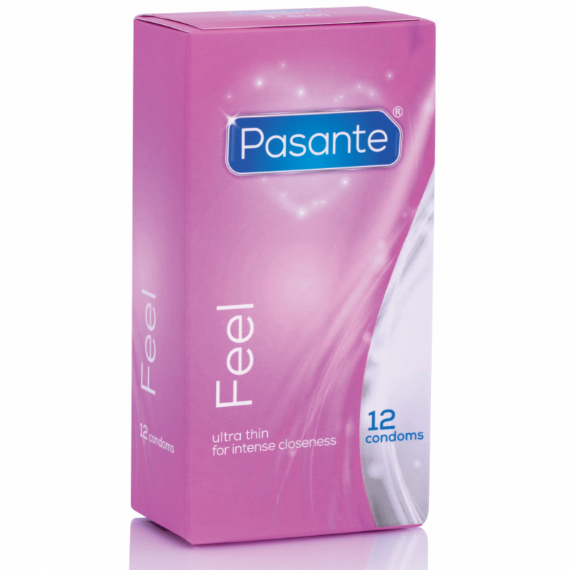 Caixa de preservativos PASANTE Ultra Finos Sensíveis com 12 unidades.