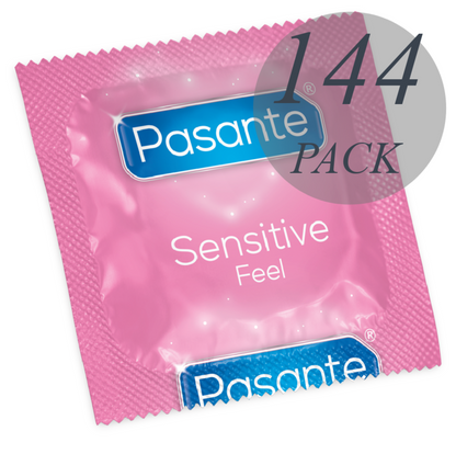 Embalagem de Preservativos Pasante Ultrafinos Sensíveis com 144 Unidades para prazer natural e seguro.