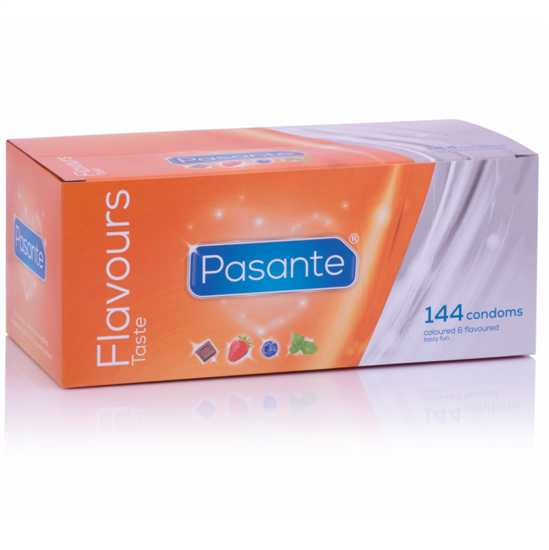 Caixa de Preservativos PASANTE de Sabores Aromatizados com 144 unidades.
