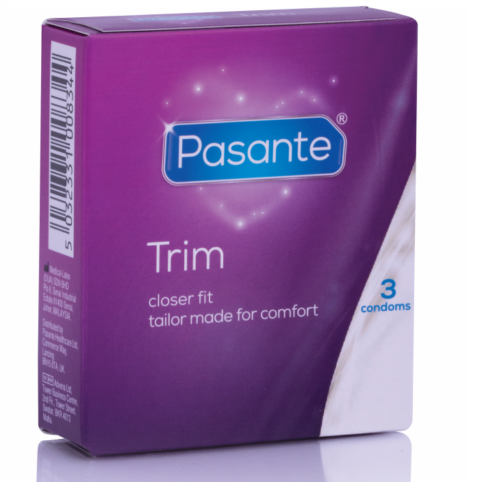 Preservativo PASANTE Thin Trim Fino de 3 Unidades para sexo seguro e maior sensibilidade.