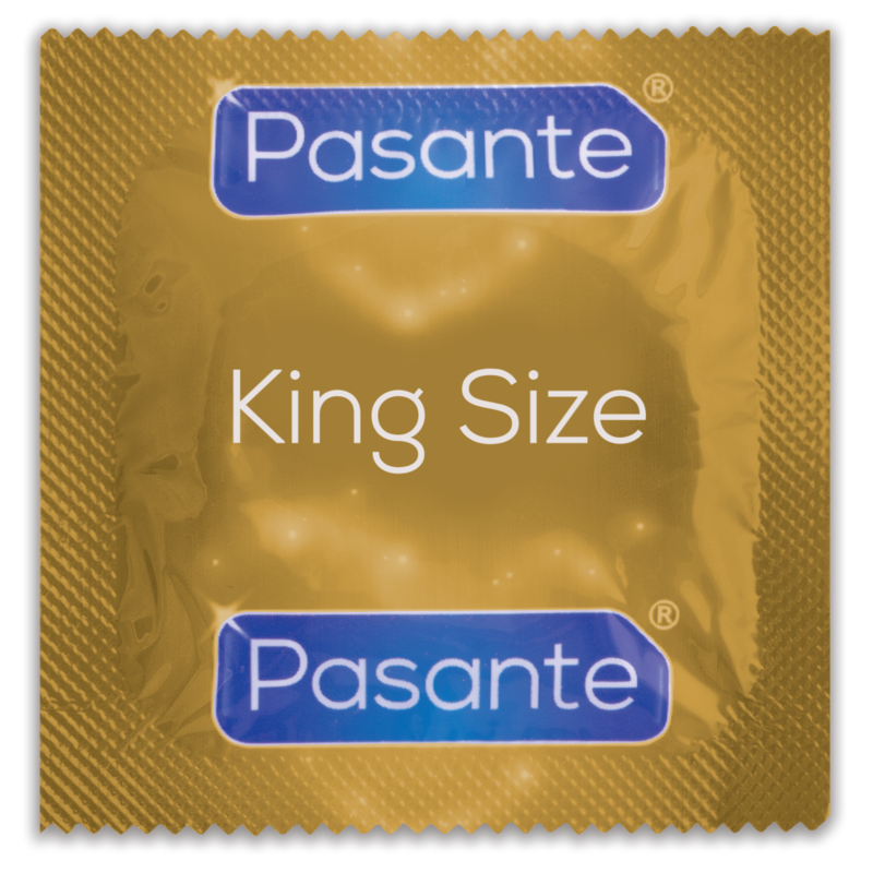 Imagem dos Preservativos PASANTE King Size Mais Longo e Largo 12 Unidades, destacando a embalagem e o produto.