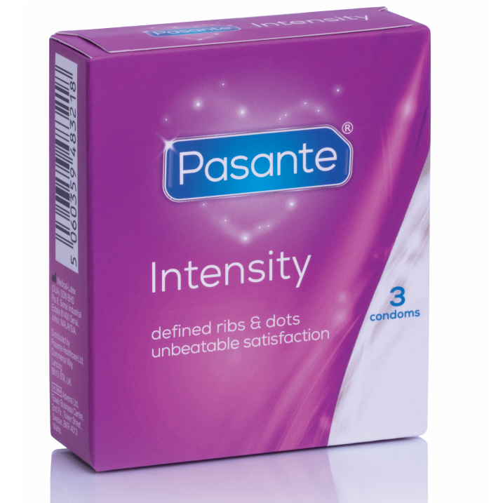 Preservativos Pasante Pontos e Nervuras Intensity 3 Unidades, para prazer e segurança.