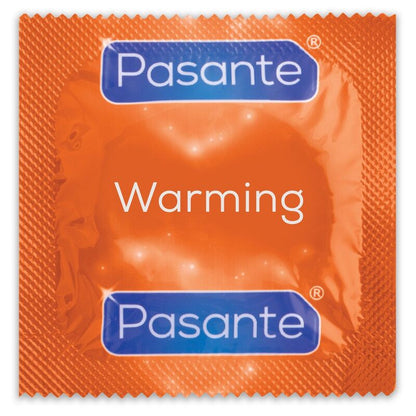 Preservativos PASANTE Climax Mix Efeito Calor e Fresco 12 Unidades, embalagem e detalhes das sensações.