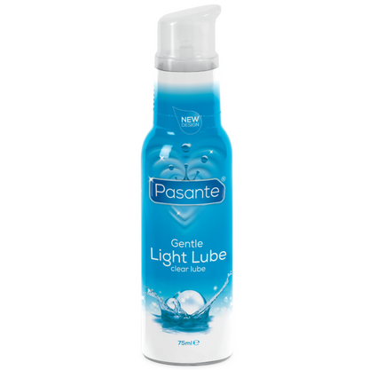 Imagem do PASANTE Lubrificante Natural Light Lube 75ml, detalhe da embalagem e textura do produto.