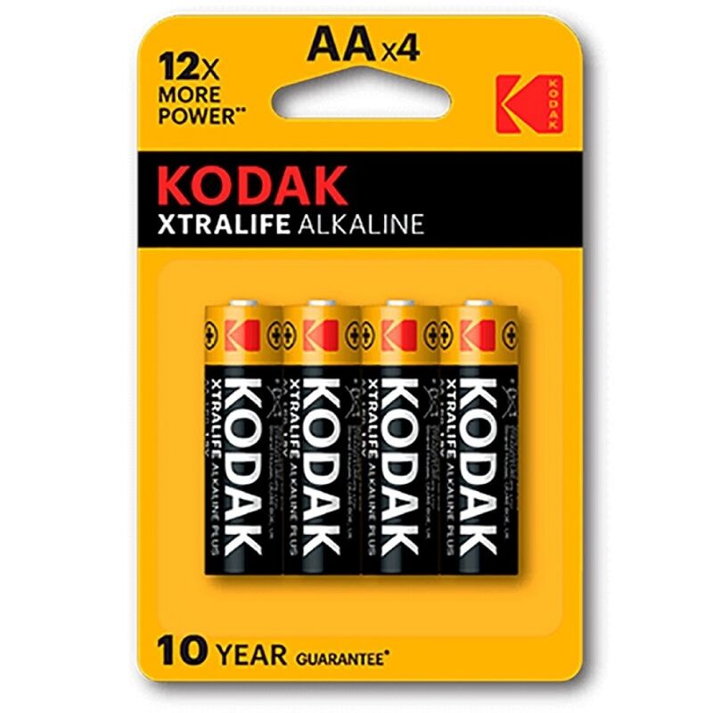 Pack de 4 Pilhas Alcalinas KODAK XTRALIFE AA LR6 para dispositivos eletrónicos.