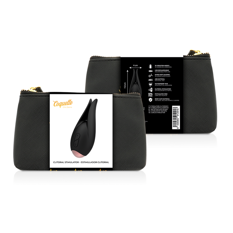 Estimulador Clitoriano COQUETTE CHIC DESIRE Preto/Ouro, mostrando o design elegante e material de silicone.