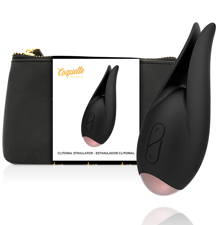 Estimulador Clitoriano COQUETTE CHIC DESIRE Preto/Ouro, mostrando o design elegante e material de silicone.