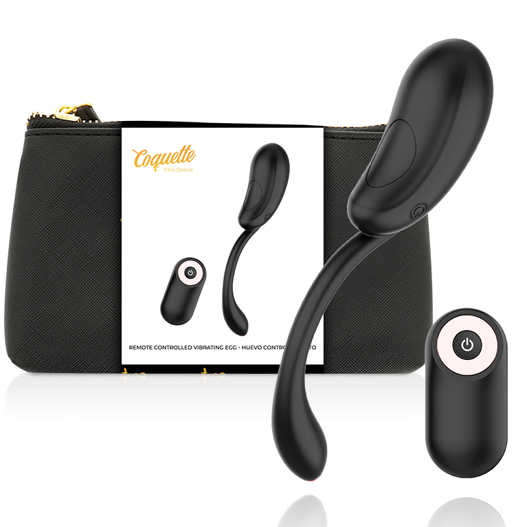 COQUETTE CHIC DESIRE Ovo Vibrante com Controle Remoto Recarregável em preto e ouro, destacando seu design elegante e discreto.