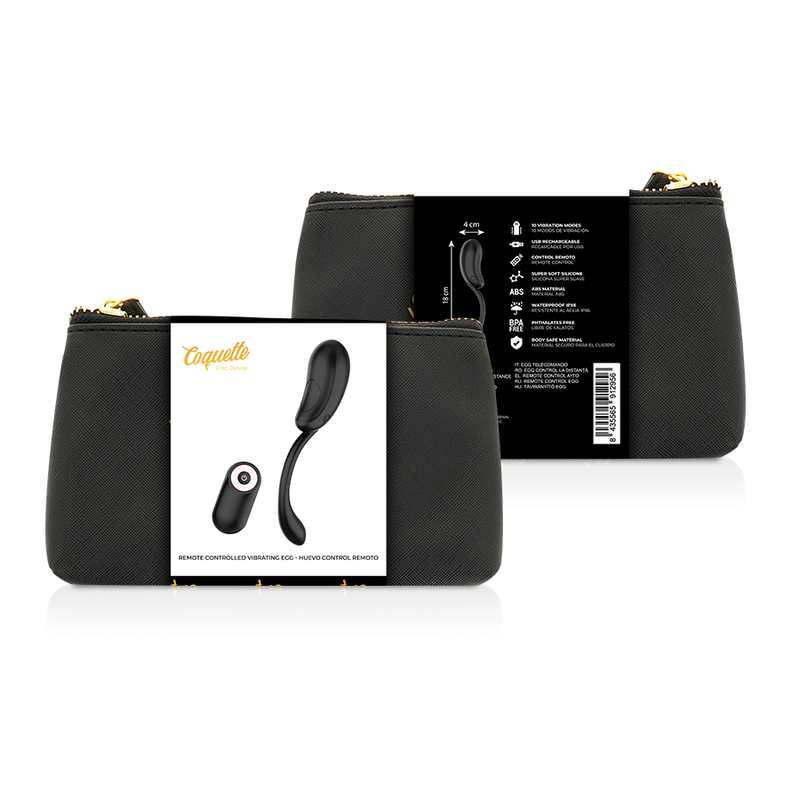 COQUETTE CHIC DESIRE Ovo Vibrante com Controle Remoto Recarregável em preto e ouro, destacando seu design elegante e discreto.