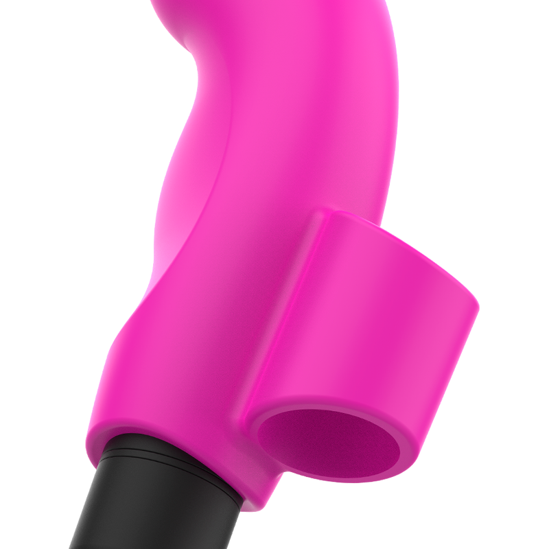 Vibrador Dedal OHMAMA Rosa Neon em silicone, destacando o design compacto e a textura macia.