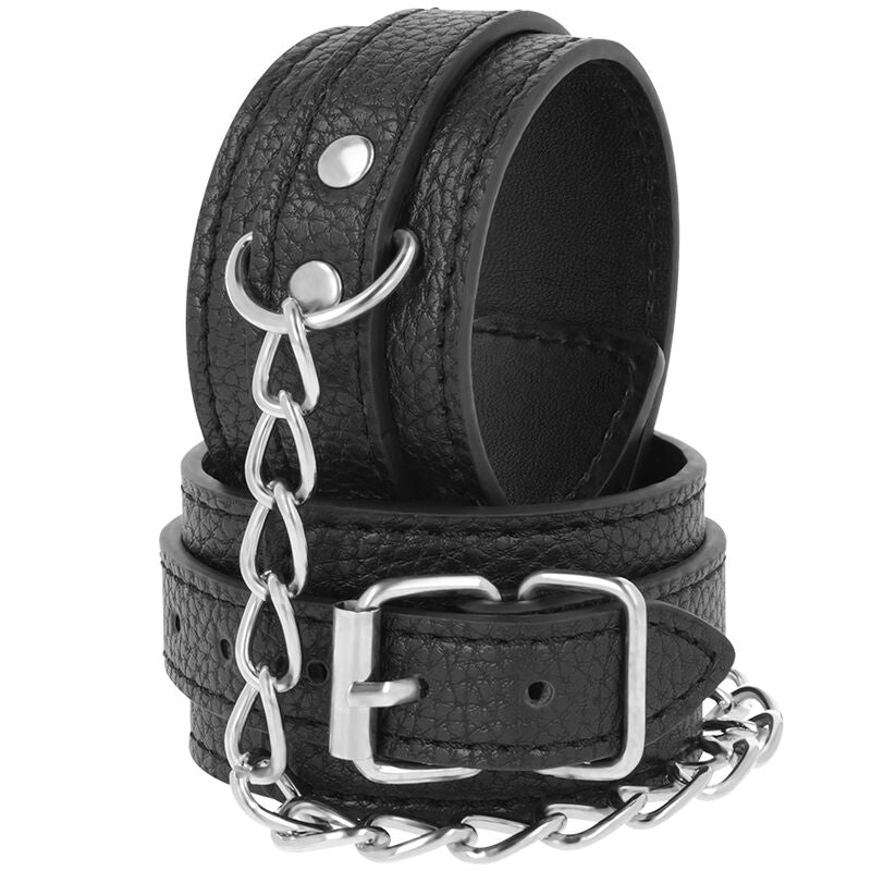 Algemas de couro texturado preto DARKNESS para BDSM e jogos de fetiche.