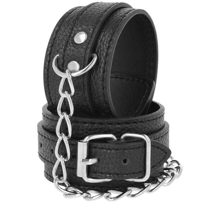 Algemas de couro texturado preto DARKNESS para BDSM e jogos de fetiche.
