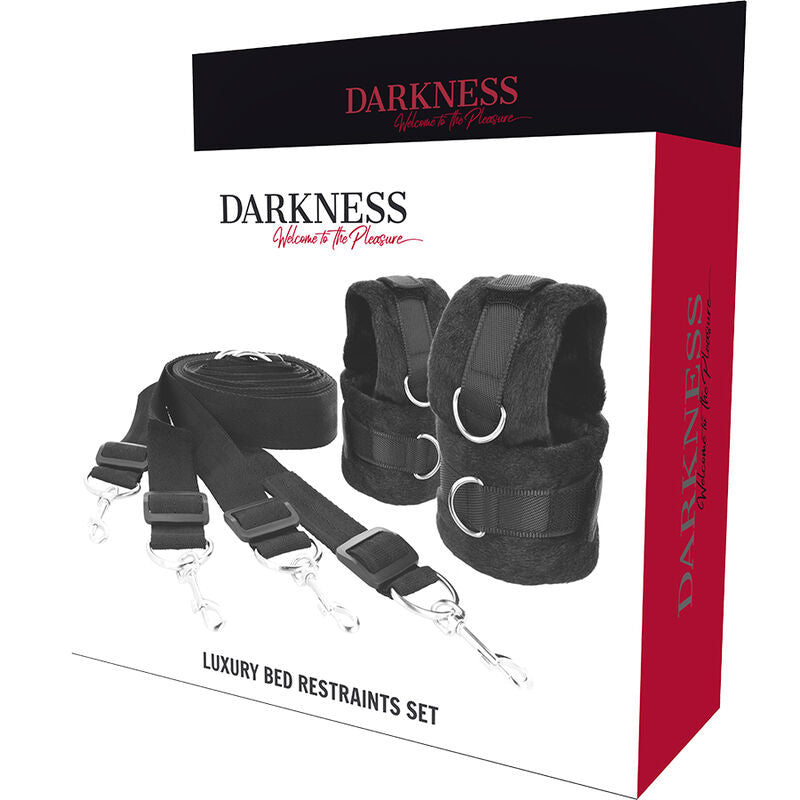 Close-up do Conjunto de Retenção de Cama Darkness ajustável com punhos de neoprene.