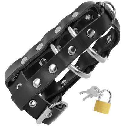 Darkness Gaiola de Castidade de Couro Vegano com Fechadura para jogos BDSM