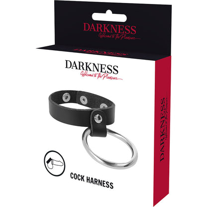 Anel peniano e para testículos Darkness de metal, exibindo o design elegante e material durável.