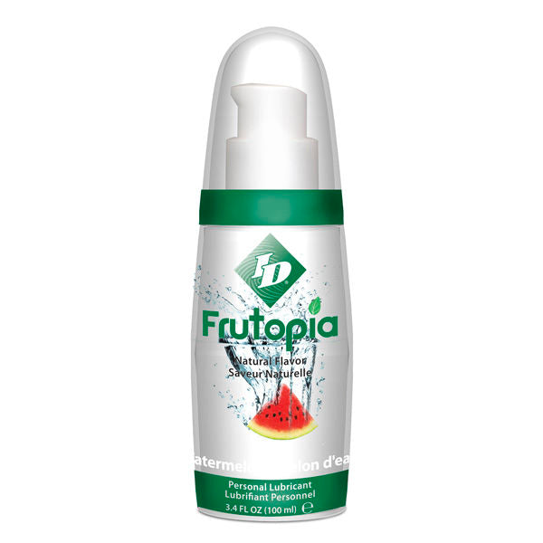 Close-up do lubrificante ID Frutopia Sabor Melancia 100ml, mostrando a embalagem e o destaque do sabor natural.