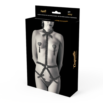 COQUETTE CHIC DESIRE Conjunto Lingerie Premium com Capas de Bico, exibindo detalhes do design e textura.