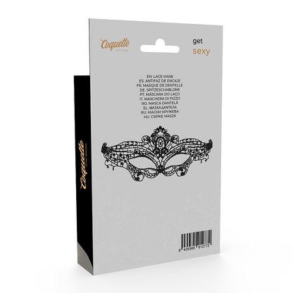 Coquette Chic Desire Máscara de Renda Fina Preta Sensual, detalhe da textura e design elegante.