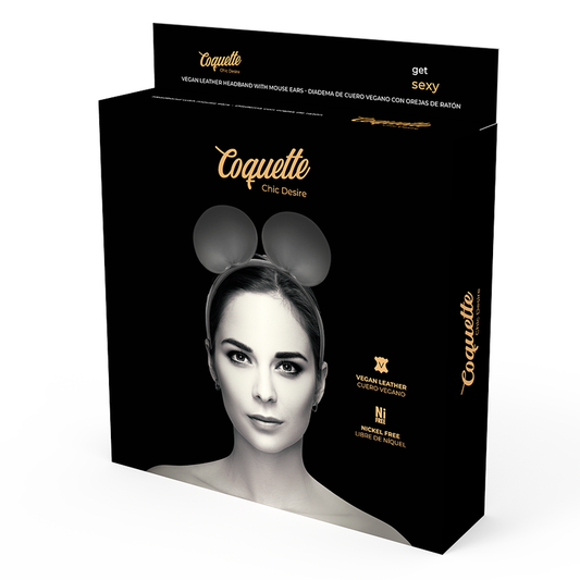 Banda COQUETTE CHIC DESIRE com orelhas de rato em couro vegano, detalhe do design elegante.