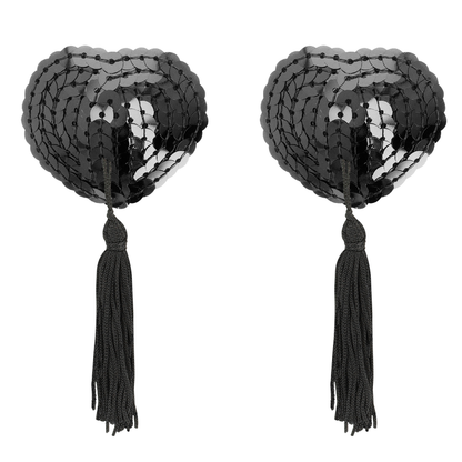 Coberturas para mamilos Coquette Chic Desire de lantejoulas pretas, detalhe do brilho e adesivo.