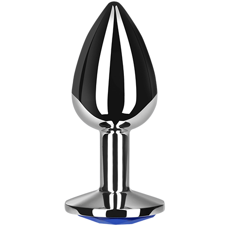Close-up do Plug Anal de Metal SECRETPLAY Azul M com detalhe de diamante na base.