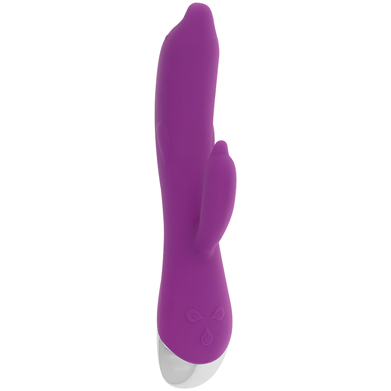 Vibrador Delfim Flexível OHMAMA de 22 CM lilás com estimulador clitoriano, recarregável USB.