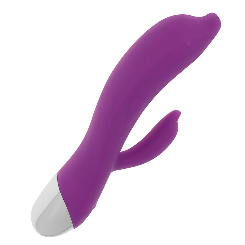 Vibrador Delfim Flexível OHMAMA de 22 CM lilás com estimulador clitoriano, recarregável USB.