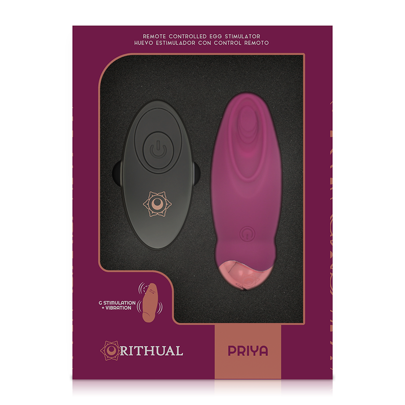 Close-up do RITHUAL Priya Ovo Vibratório com Controle Remoto G-Spot, mostrando design elegante e detalhes dourados.
